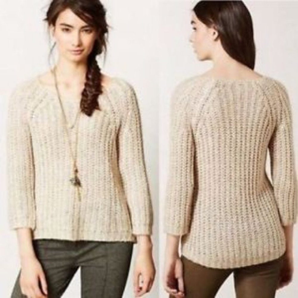 Anthropologie Knitted & Knotted Ivory & Gold Sweater, XS